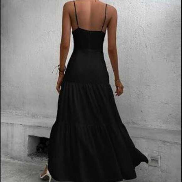 Charlotte Russe Black Front Cutout Ruffle Hem Maxi Cami Dress Size Small NWT - Picture 2 of 12